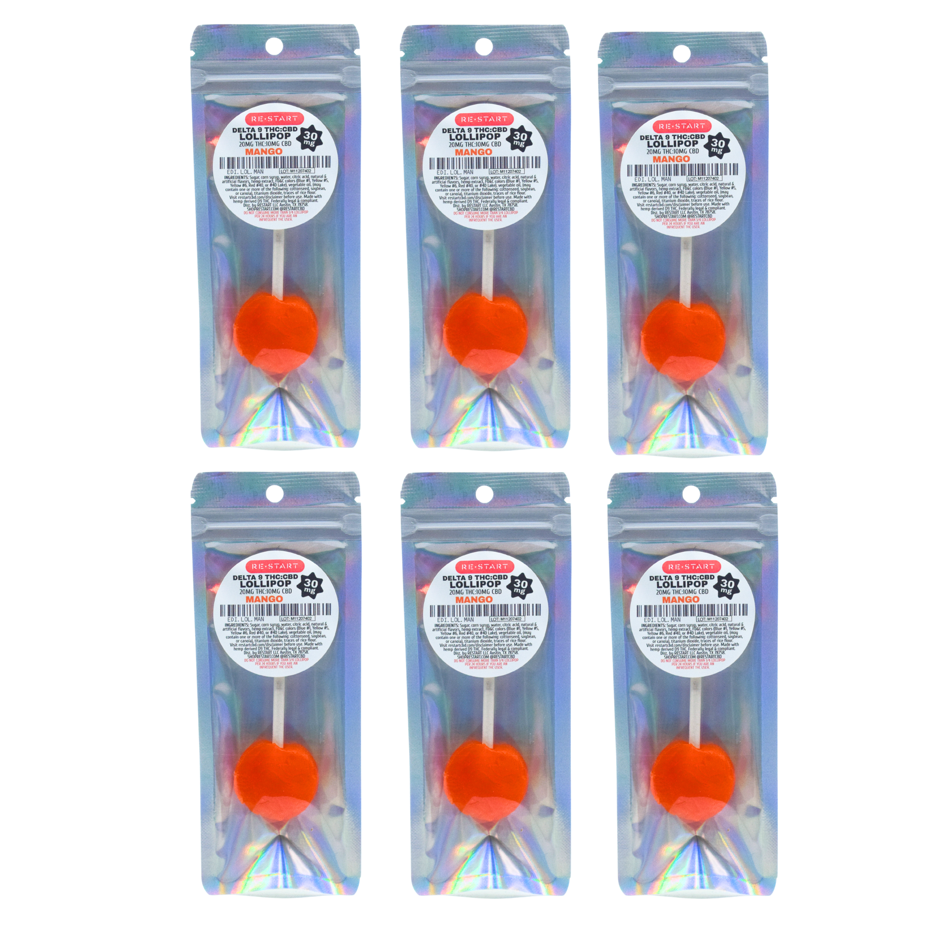 Delta 9 THC CBD 30MG Lollipop Mango (2:1) / 6-ct